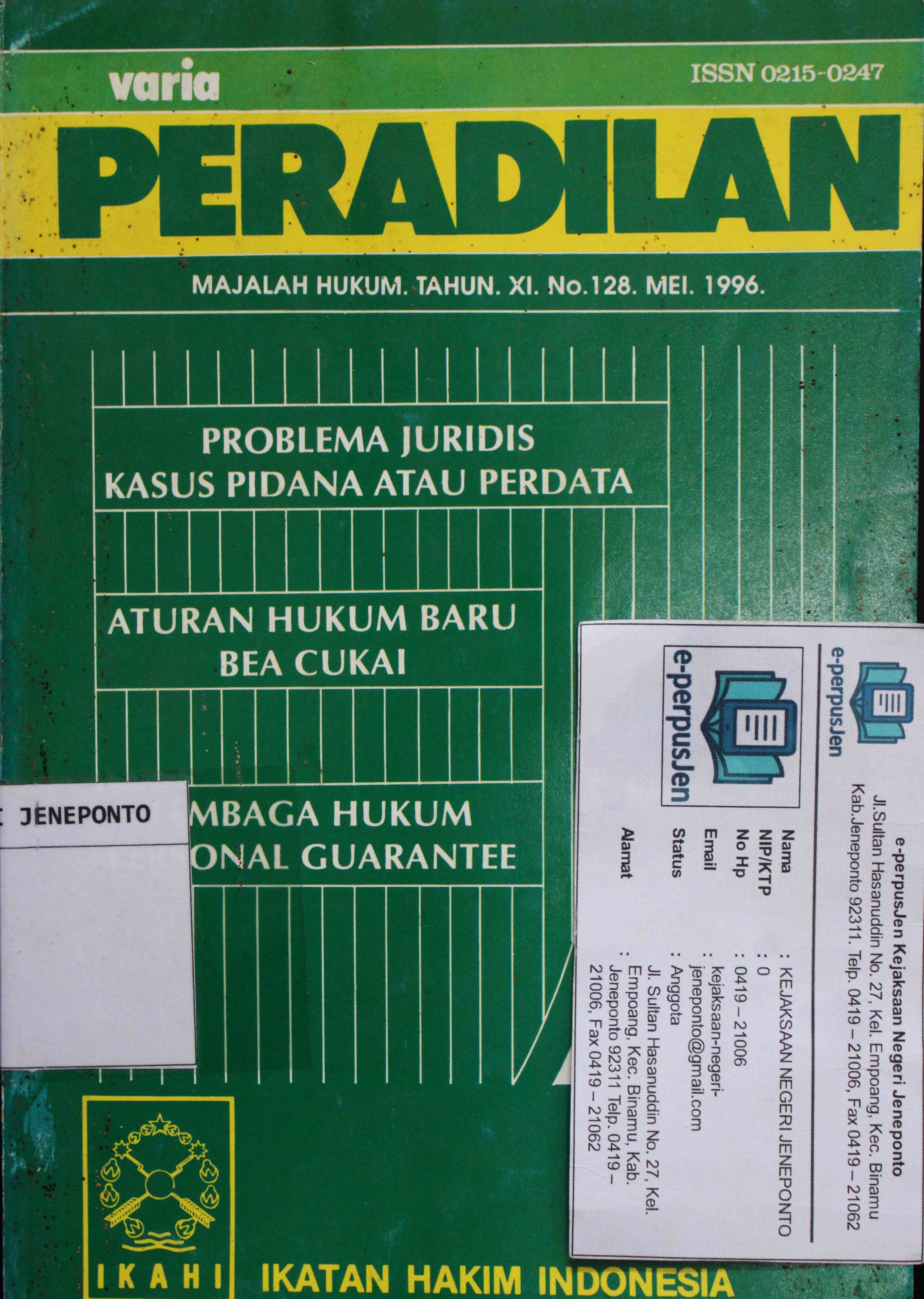 Varia Peradilan Majalah Hukum Tahun XI No 128 Mei 1996